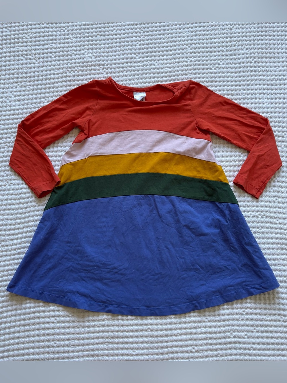 Hanna Andersson Rainbow Stripe Long Sleeve  Cotton Play Dress Size 5